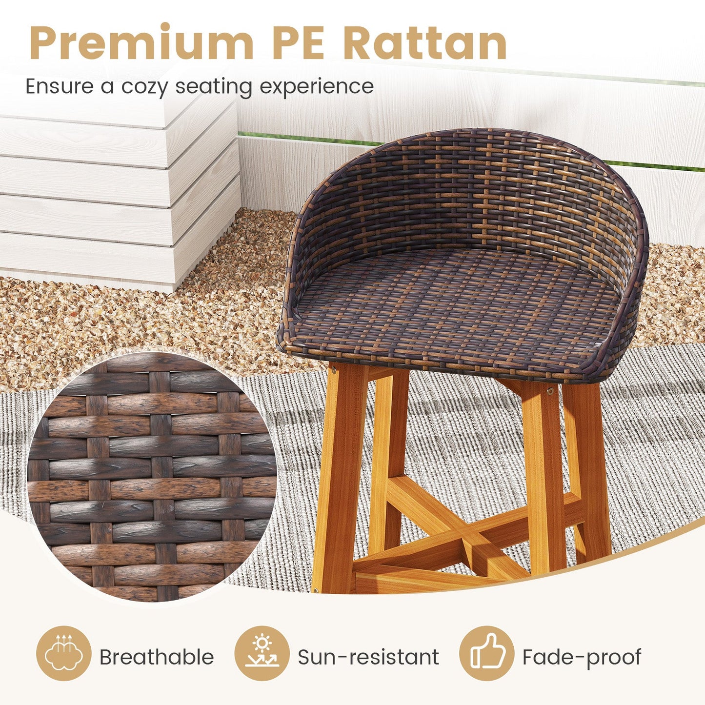 Juego de 2 sillas de bar de ratán sintético para exteriores con respaldos ergonómicos y reposapiés - Marrón