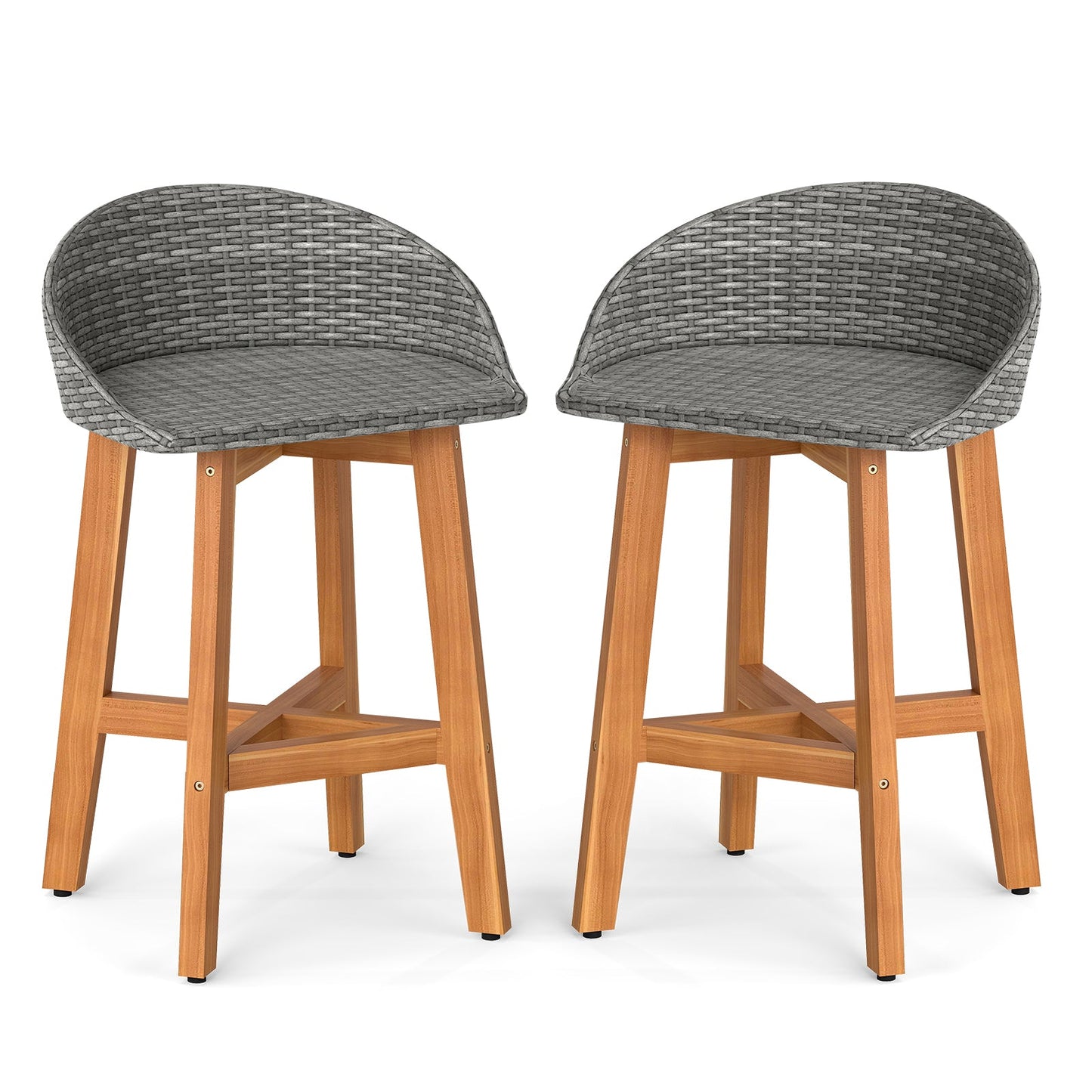 Juego de 2 sillas de bar de ratán sintético para exteriores con respaldos ergonómicos y reposapiés - Marrón