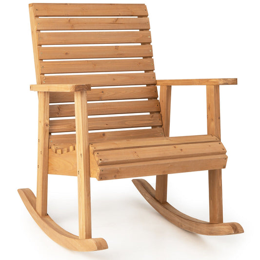 Outdoor Fir Wood Rocking Chair with High Backrest - Tampa Home & Garden Store