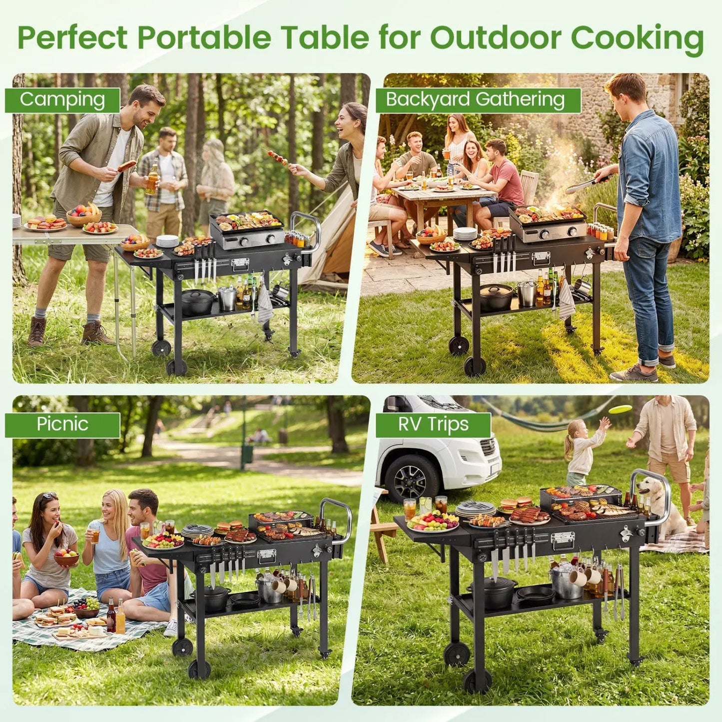 Foldable Grill Cart With 31 Inch Tabletop Storage