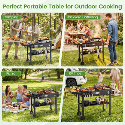 Foldable Grill Cart With 31 Inch Tabletop Storage