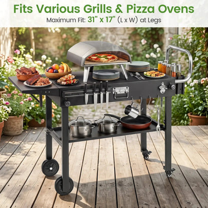 Foldable Grill Cart With 31 Inch Tabletop Storage