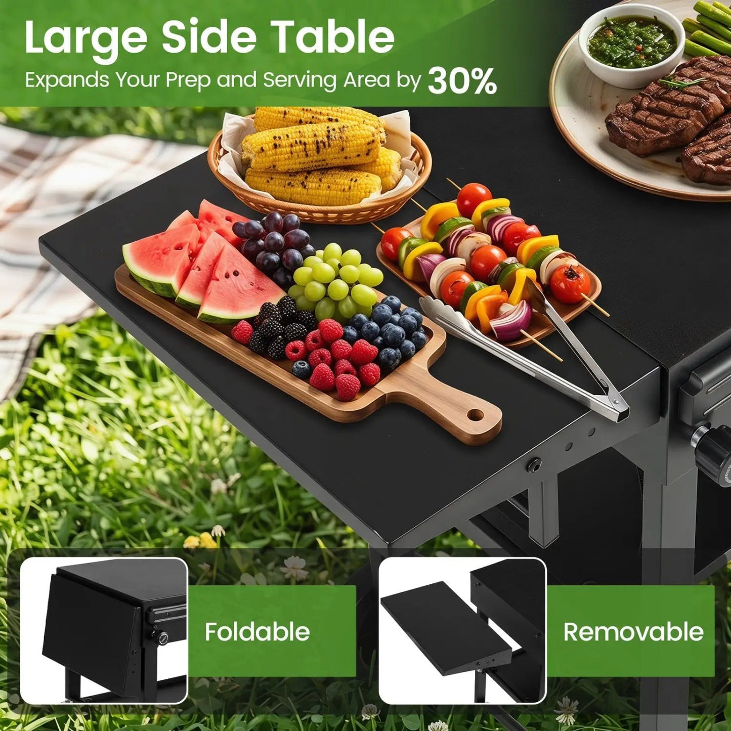 Foldable Grill Cart With 31 Inch Tabletop Storage