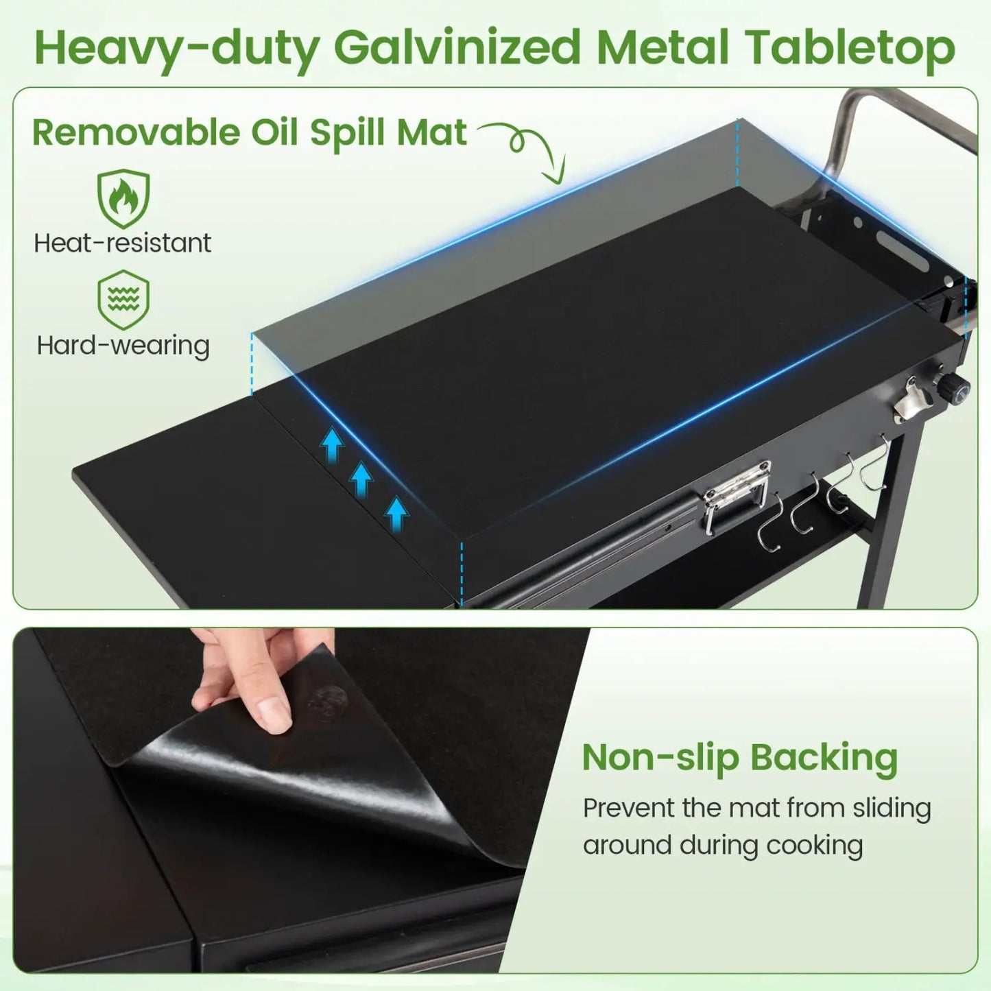Foldable Grill Cart With 31 Inch Tabletop Storage