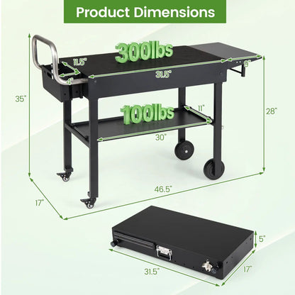 Foldable Grill Cart With 31 Inch Tabletop Storage