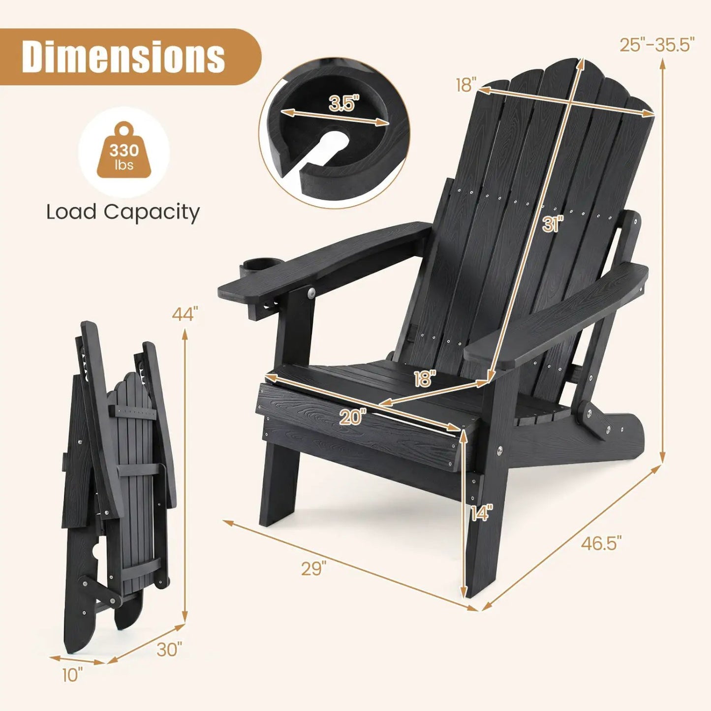 Folding Adirondack Chair With Cup Holder