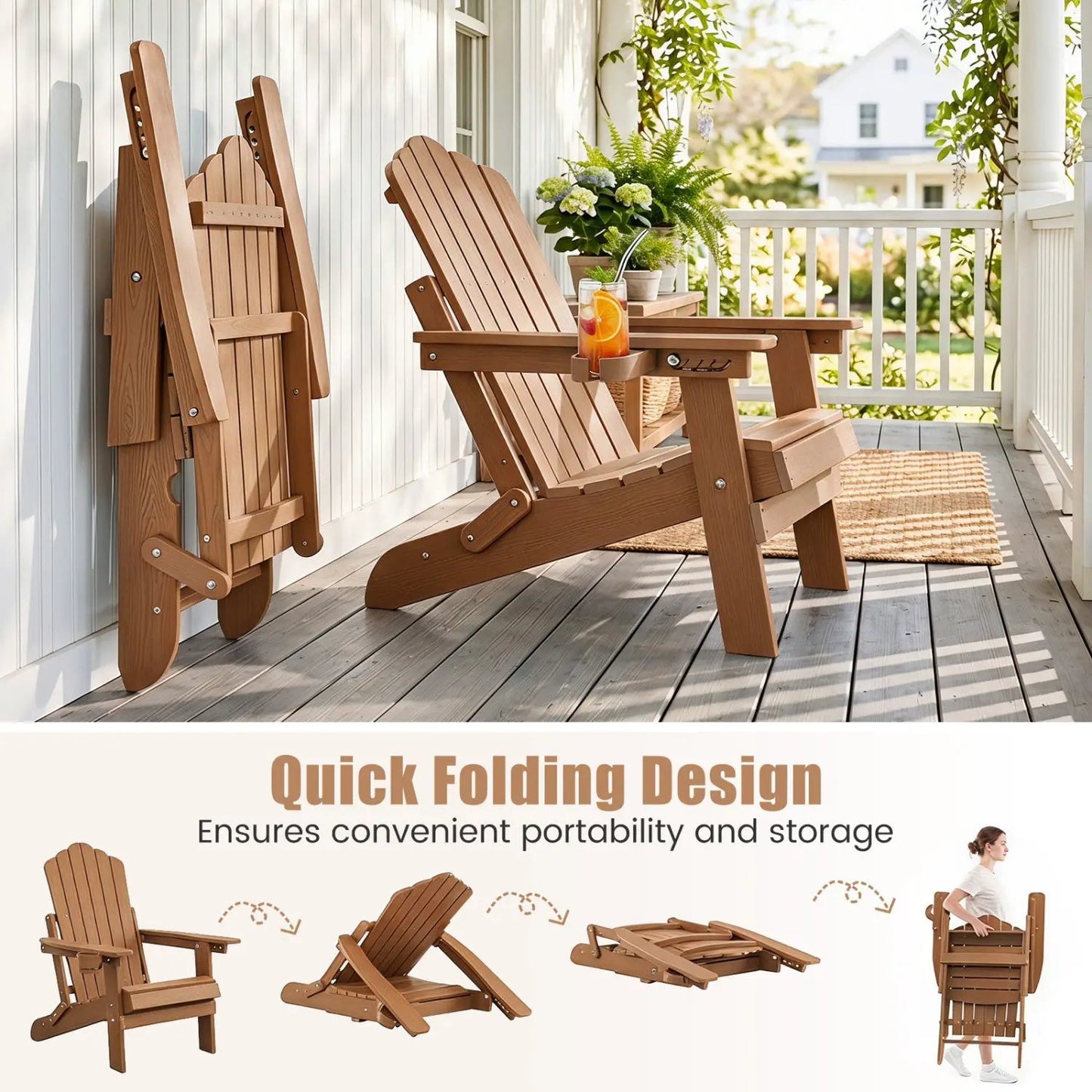 Folding Adirondack Chair With Cup Holder