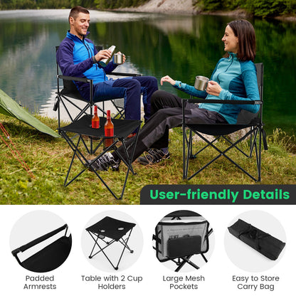 GemGear outdoor folding camping chairs and table set in black with carrying bag by a lake on Tampa Home & Garden Store