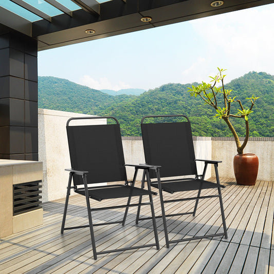 Outdoor Folding Sling Chairs Set of 4 with Armrest and Backrest-Black - Tampa Home & Garden Store