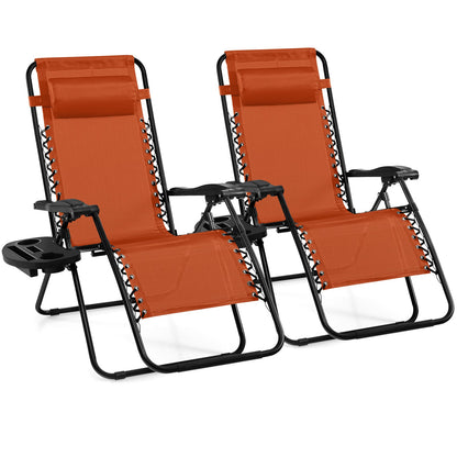 2 Pieces Folding Recliner Zero Gravity Lounge Chair - Beige