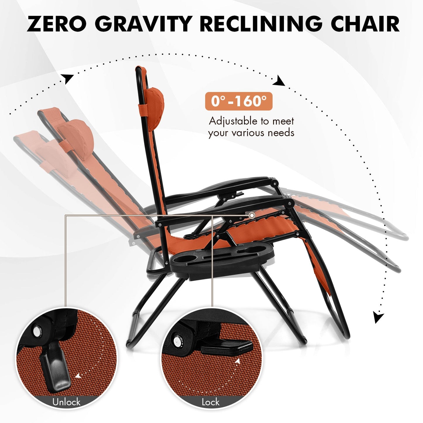 Sillón reclinable plegable de gravedad cero para exteriores - Naranja