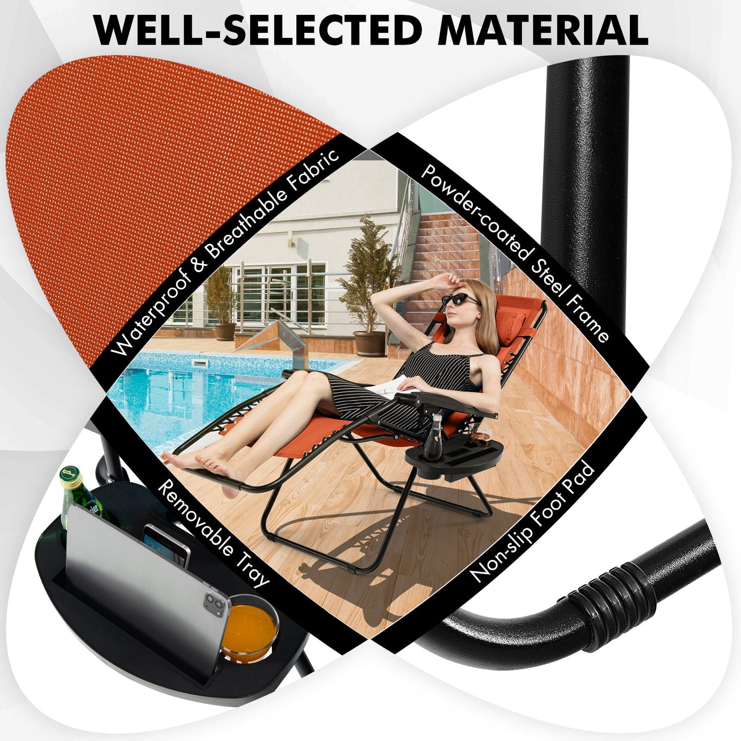 Sillón reclinable plegable de gravedad cero para exteriores - Naranja