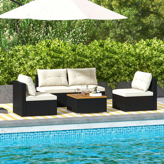 5 Piece Outdoor Furniture Set with Solid Tabletop and Soft Cushions-Off White - Tampa Home & Garden Store