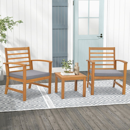 3 Pieces Outdoor Furniture Set with Soft Seat Cushions-Gray - Tampa Home & Garden Store