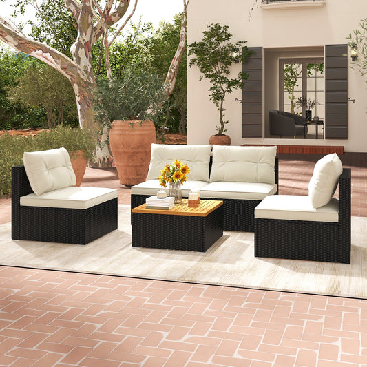 5 Piece Outdoor Furniture Set with Solid Tabletop and Soft Cushions-Off White - Tampa Home & Garden Store
