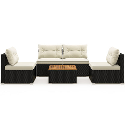 5 Piece Outdoor Furniture Set with Solid Tabletop and Soft Cushions-Off White