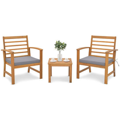 3 Pieces Outdoor Furniture Set with Soft Seat Cushions-Gray