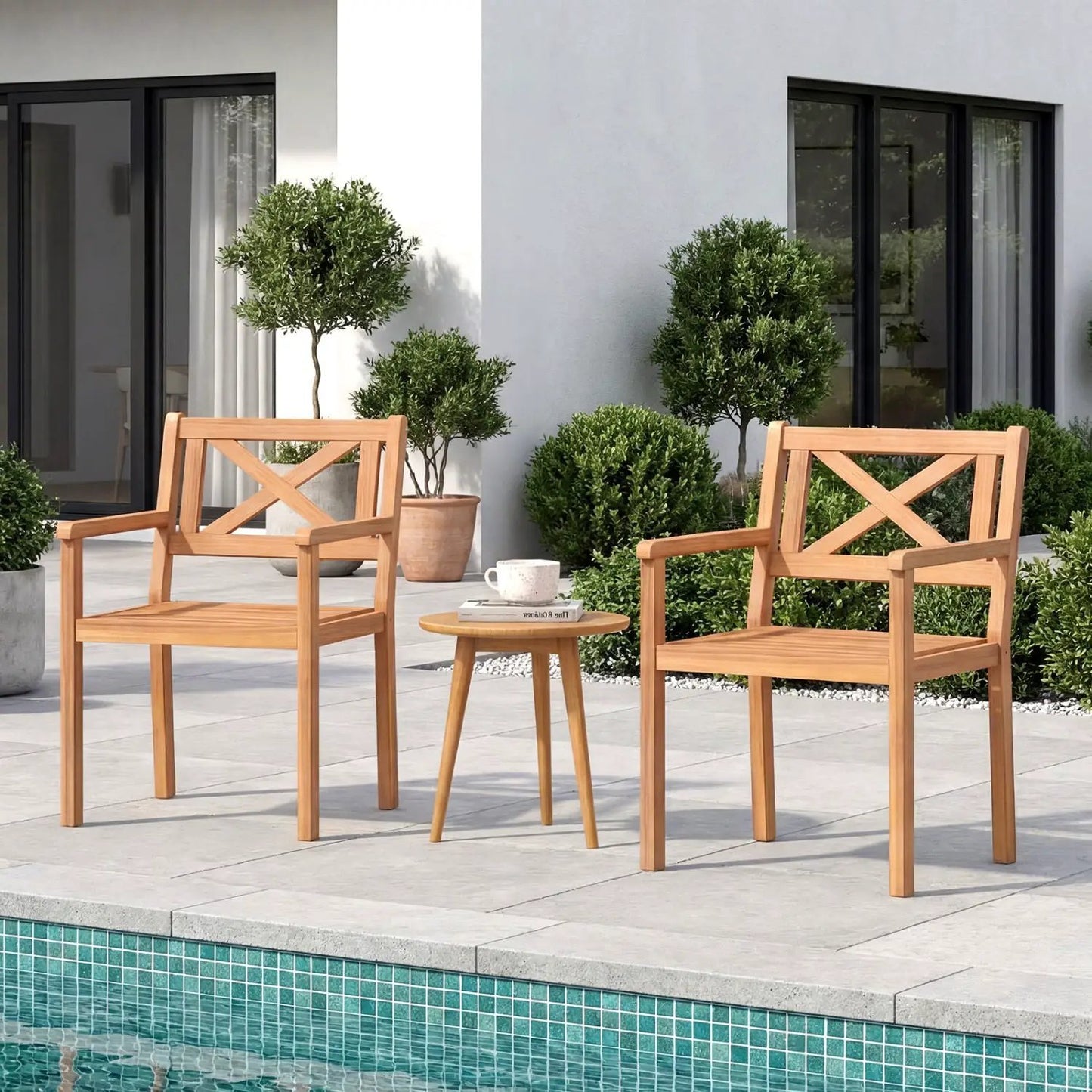 Outdoor Garden Acacia Wood Patio Dining Chairs for Porch