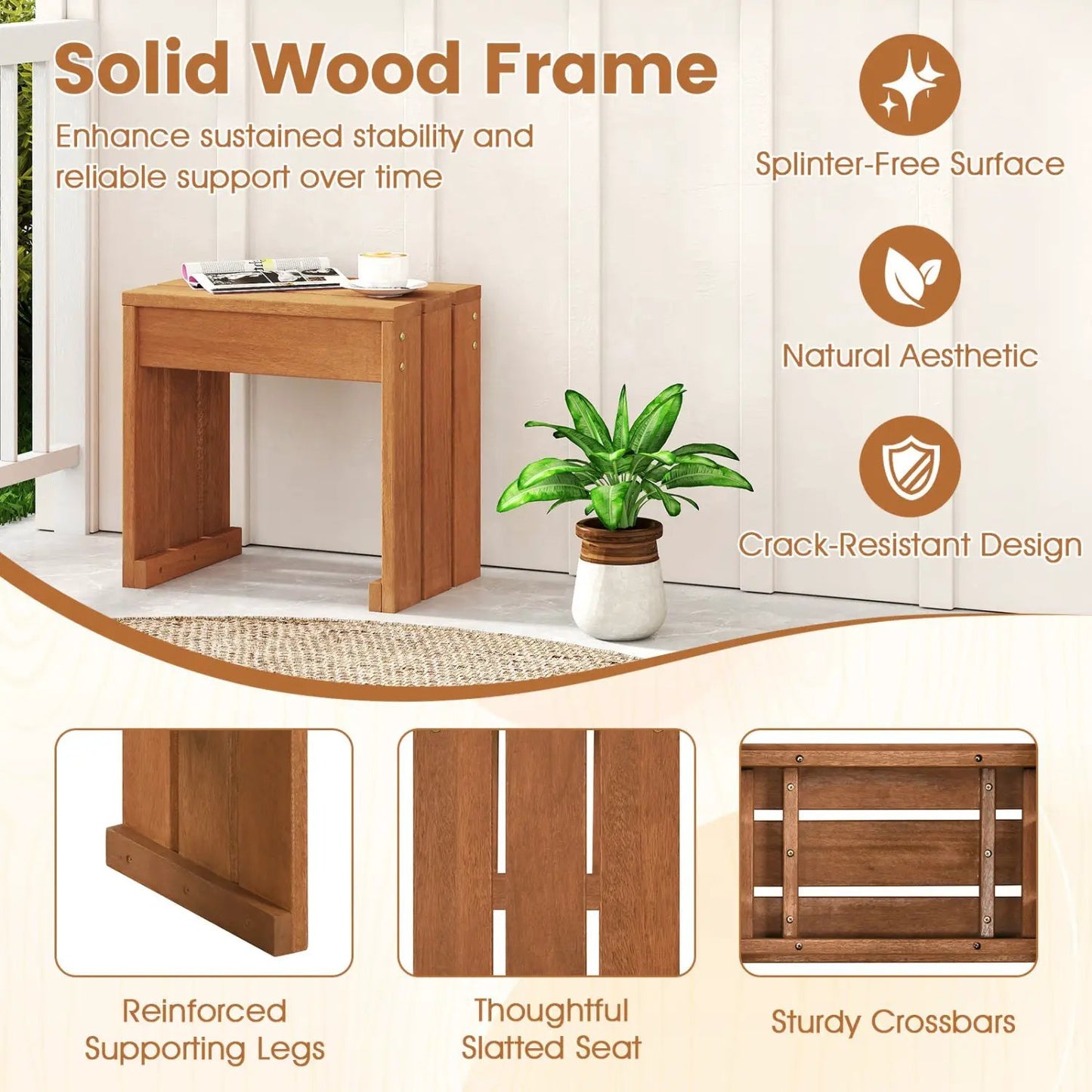 Outdoor Garden Bench With Solid Wooden Frame