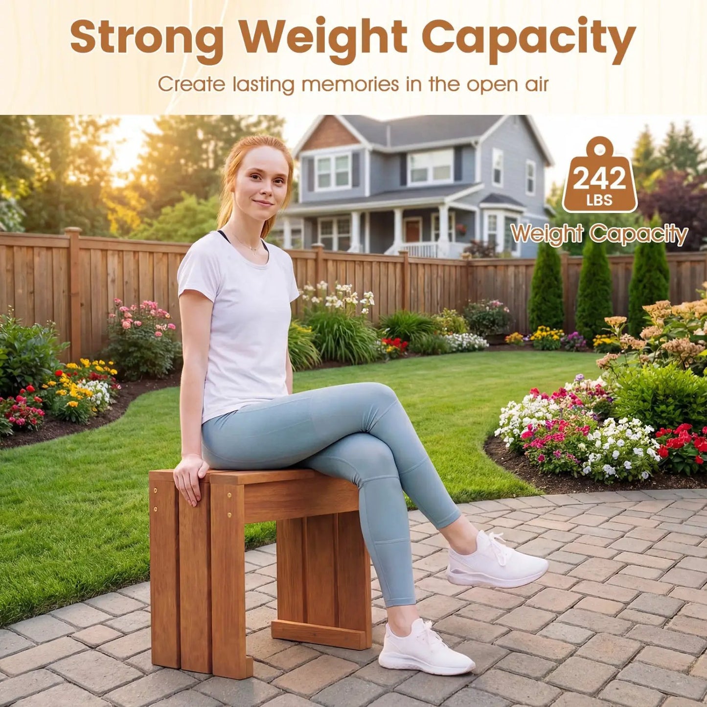 Outdoor Garden Bench With Solid Wooden Frame