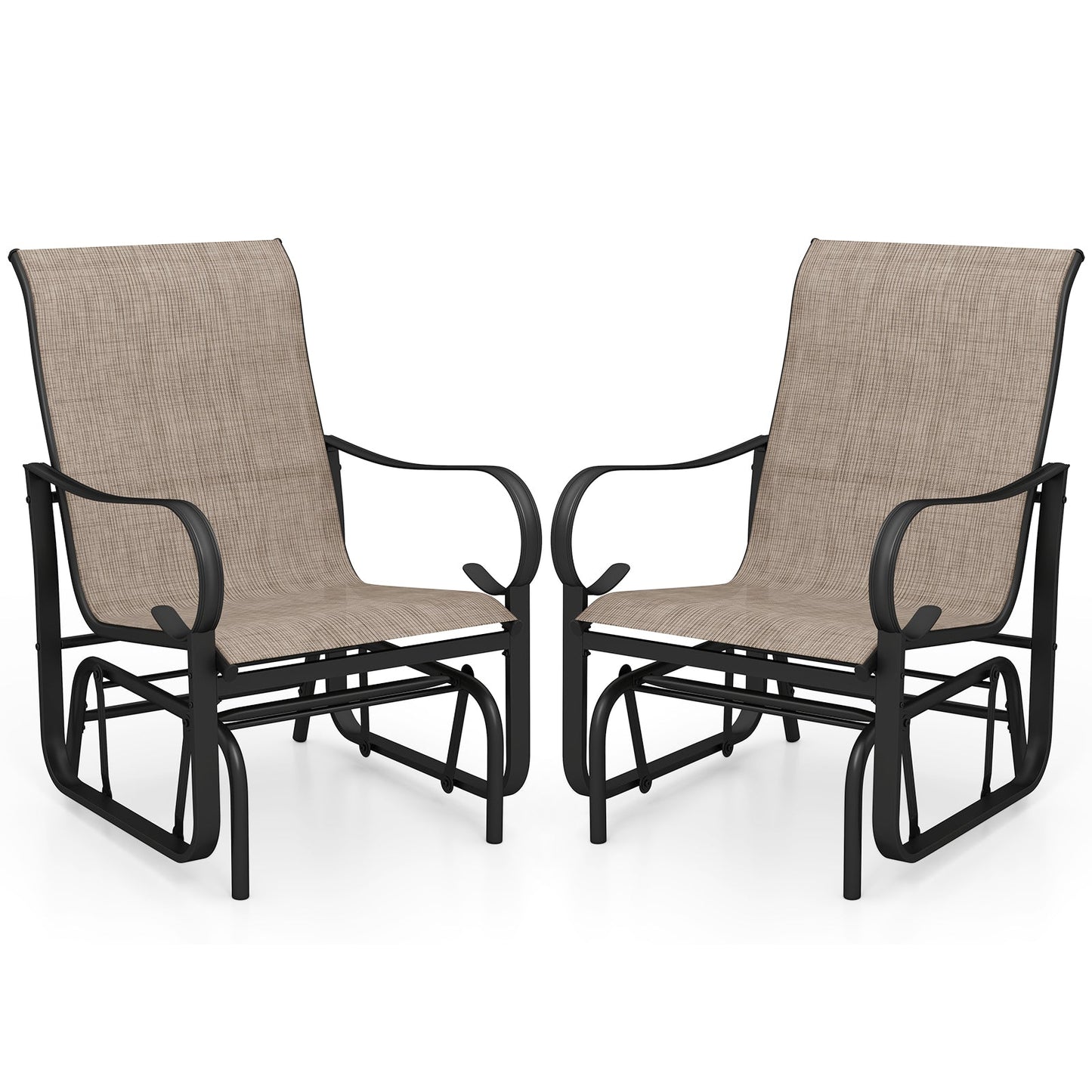 Outdoor Glider Chairs Set of 2 with High Backrest Breathable Mesh Fabric and Metal Frame-Black and Brown
