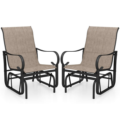 Outdoor Glider Chairs Set of 2 with High Backrest Breathable Mesh Fabric and Metal Frame-Black and Brown