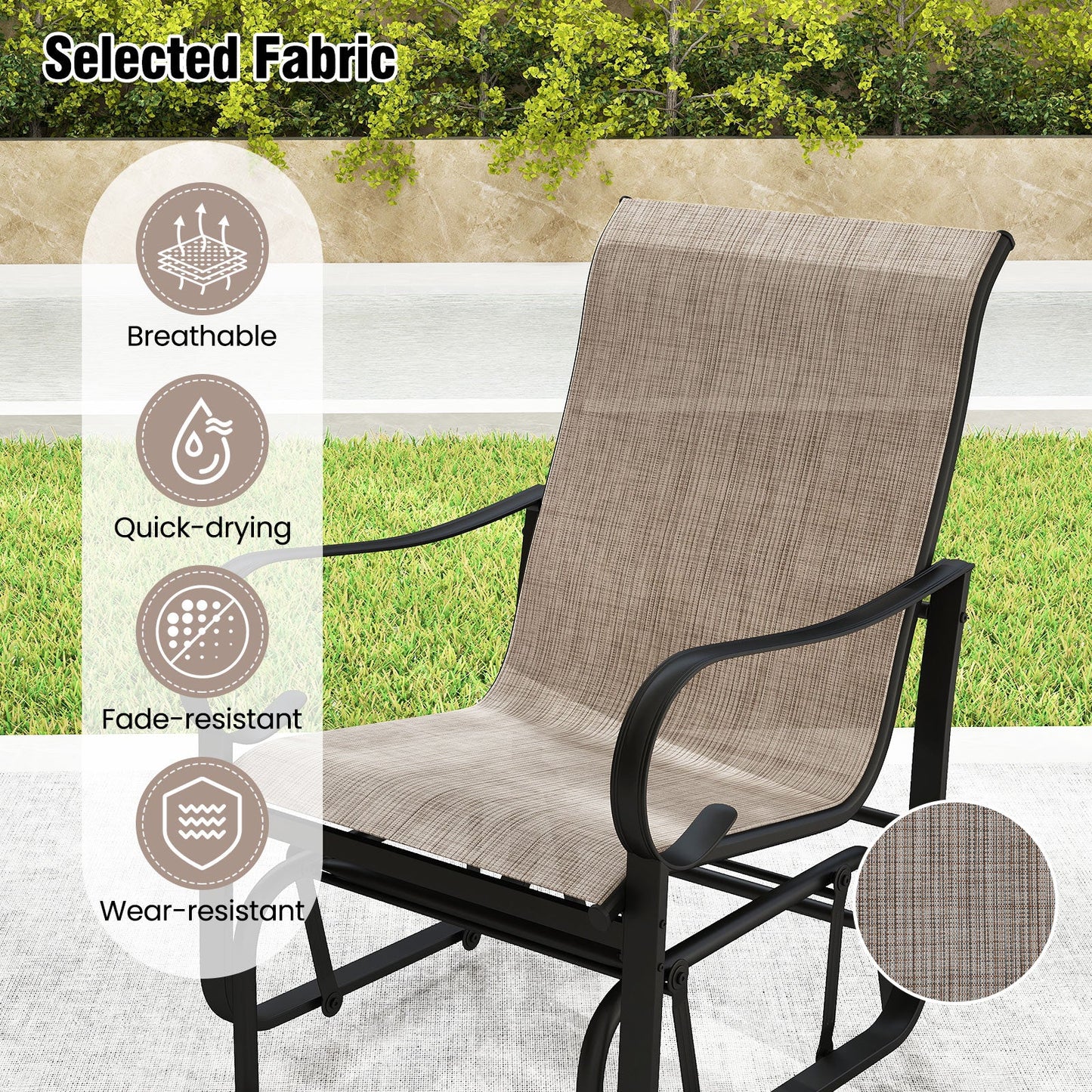 Outdoor Glider Chairs Set of 2 with High Backrest Breathable Mesh Fabric and Metal Frame-Black and Brown