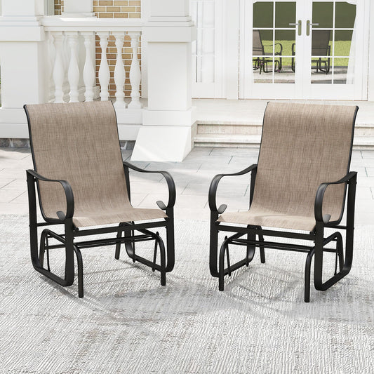 Outdoor Glider Chairs Set of 2 with High Backrest Breathable Mesh Fabric and Metal Frame-Black and Brown - Tampa Home & Garden Store