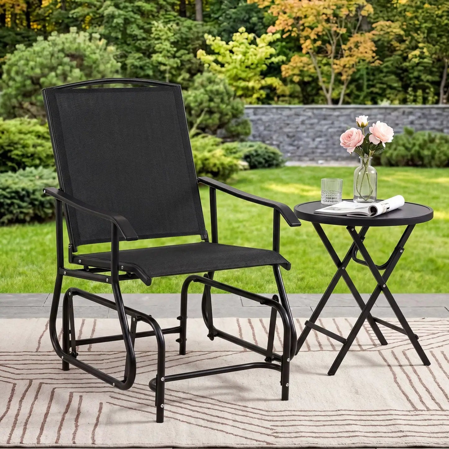 Outdoor Glider Chair With Metal Frame and Cushion