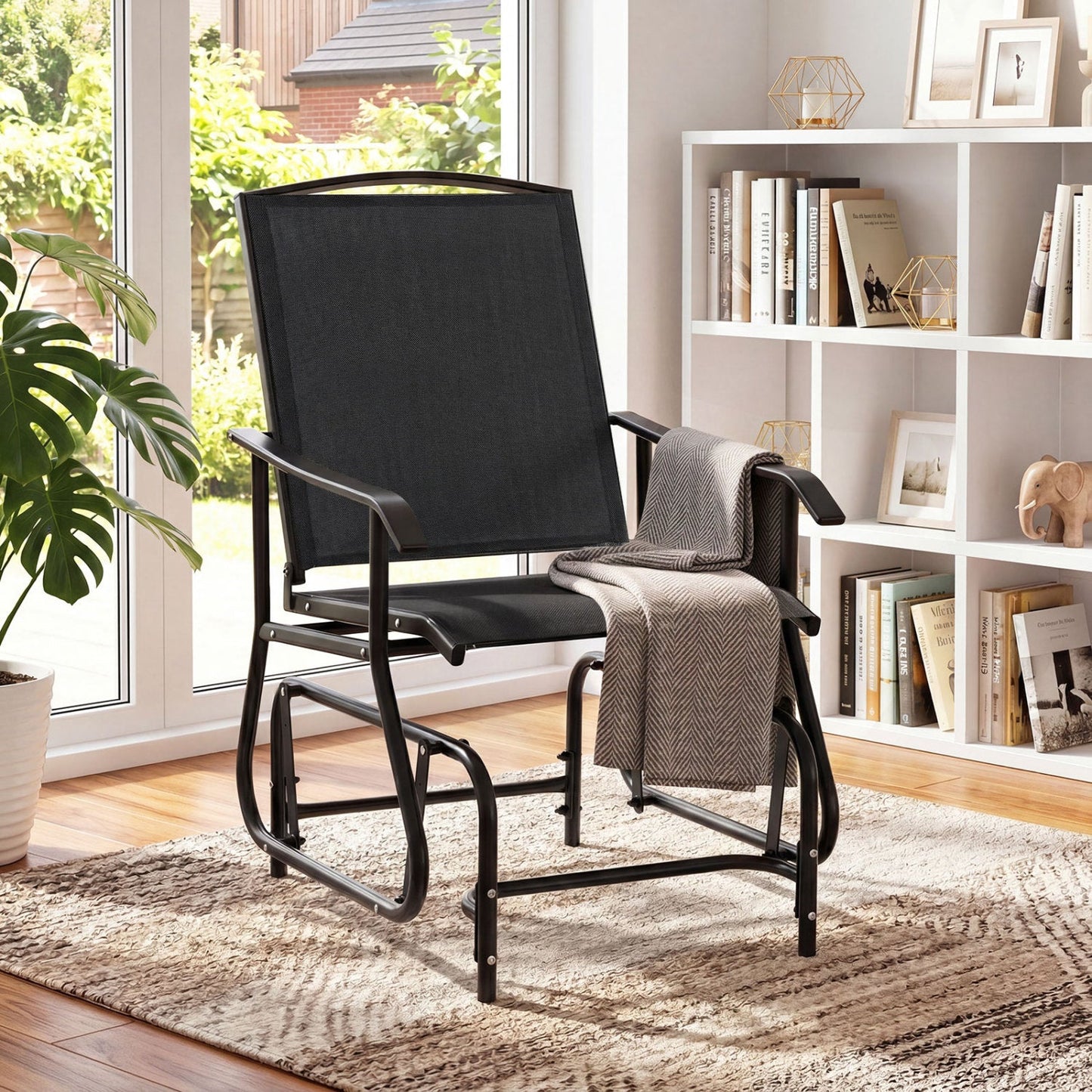 Outdoor Glider Chair With Metal Frame and Cushion