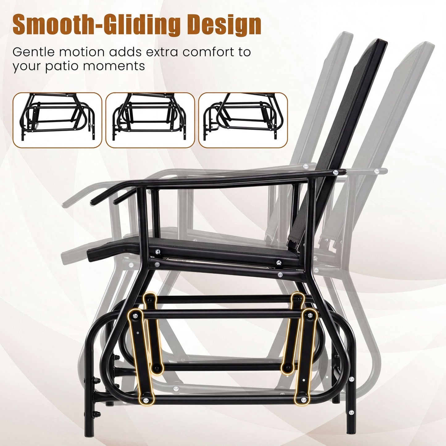 Outdoor Glider Chair With Metal Frame and Cushion