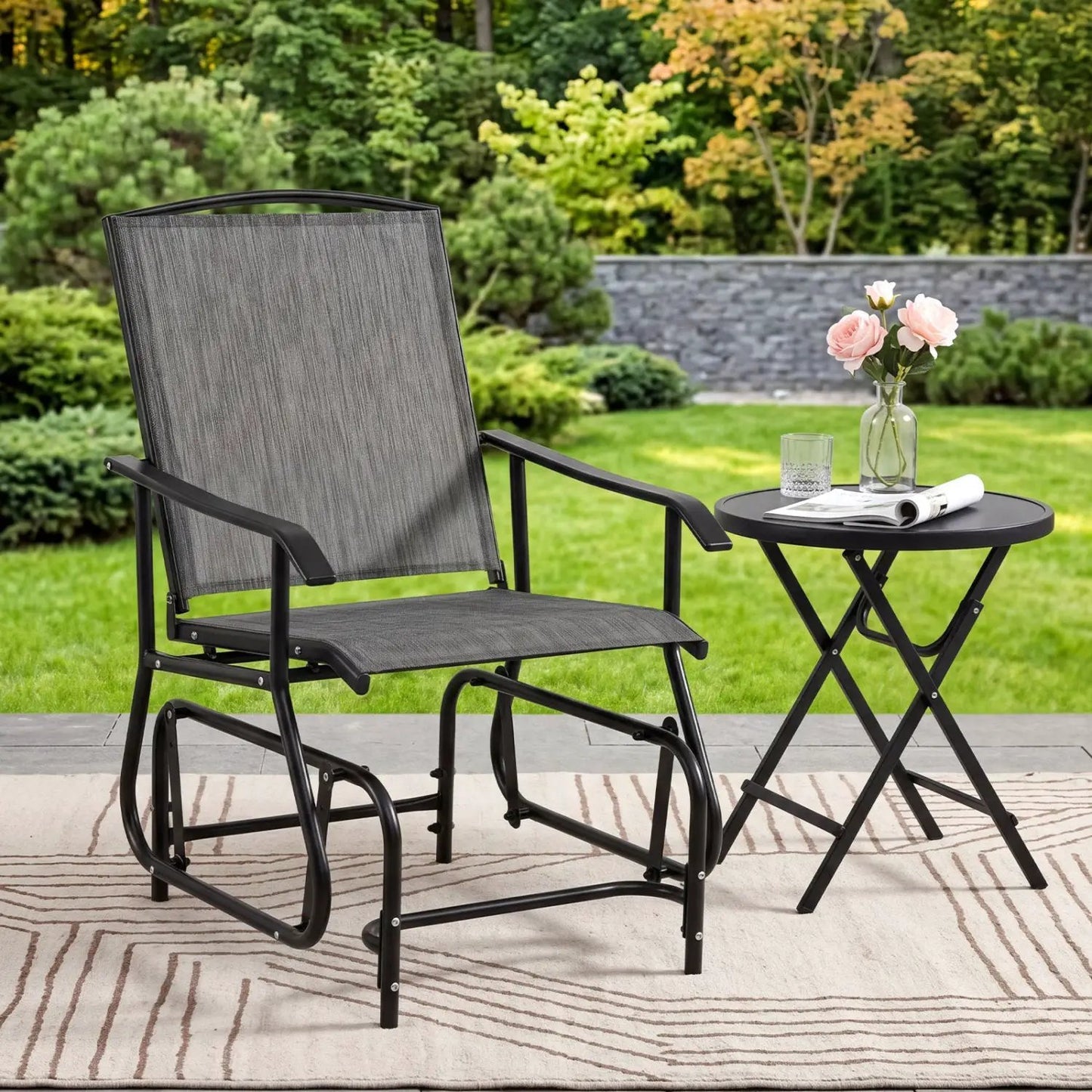 Outdoor Glider Chair With Metal Frame and Cushion