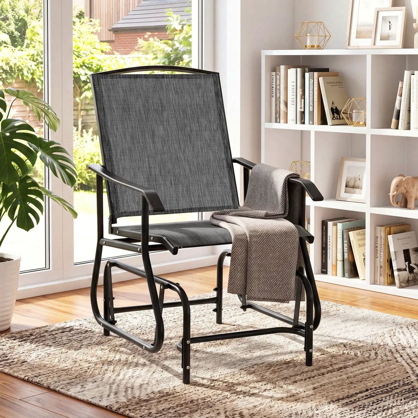 Outdoor Glider Chair With Metal Frame and Cushion