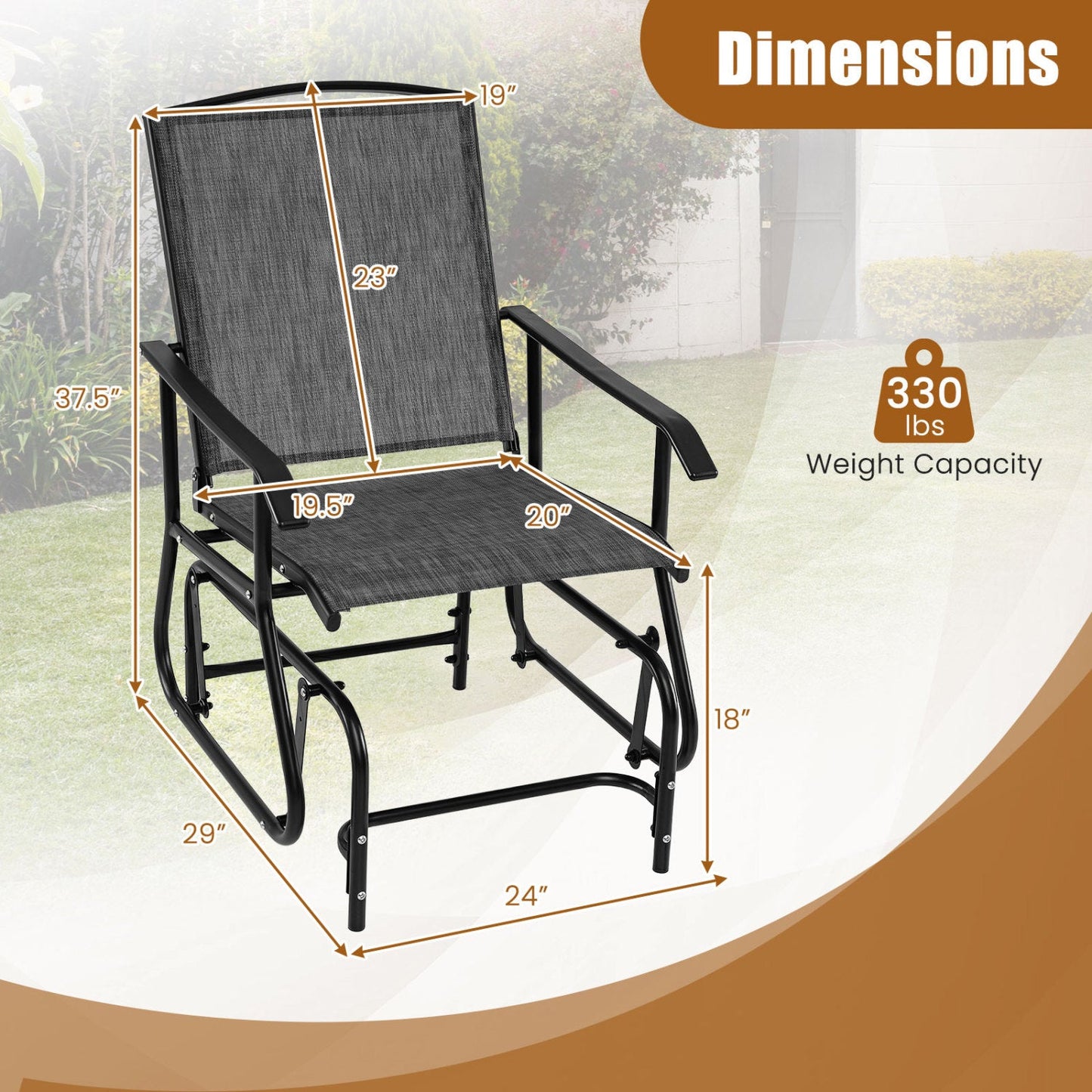 Outdoor Glider Chair With Metal Frame and Cushion