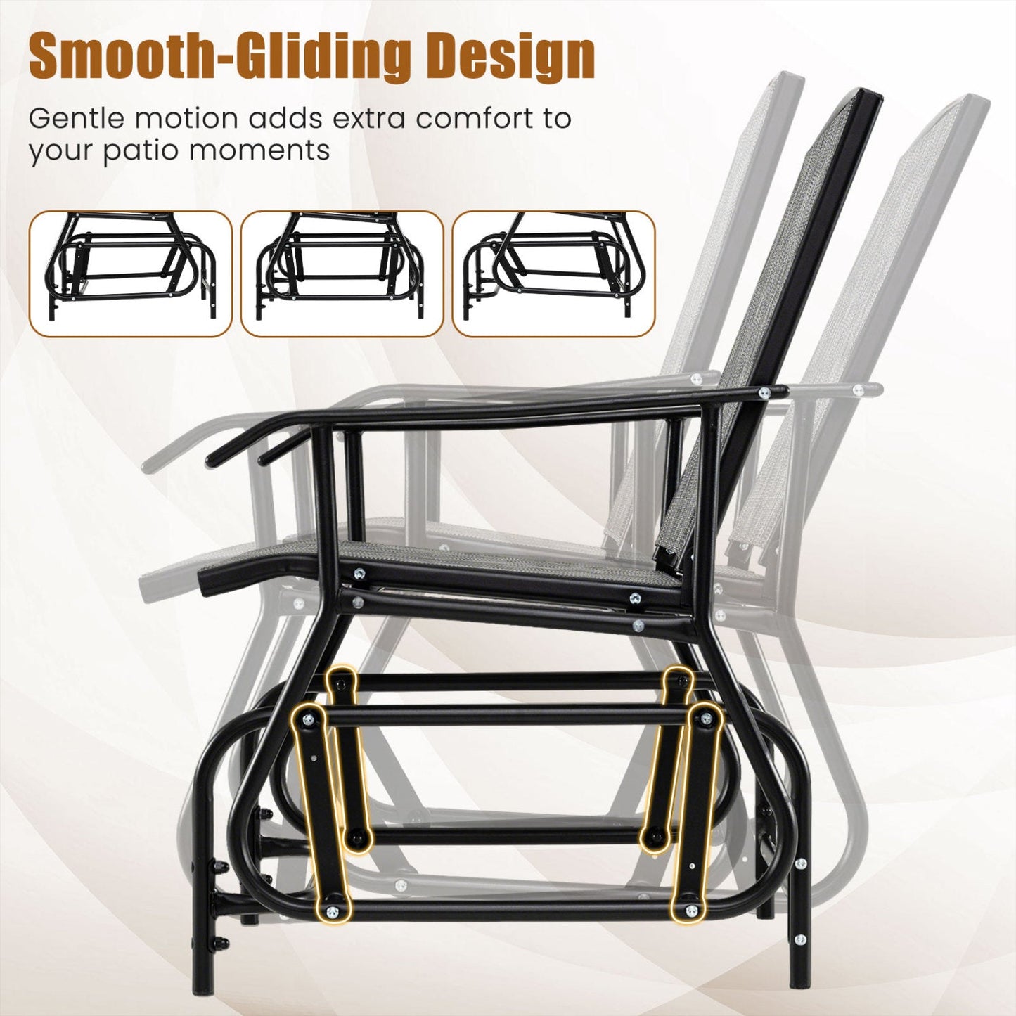 Outdoor Glider Chair With Metal Frame and Cushion