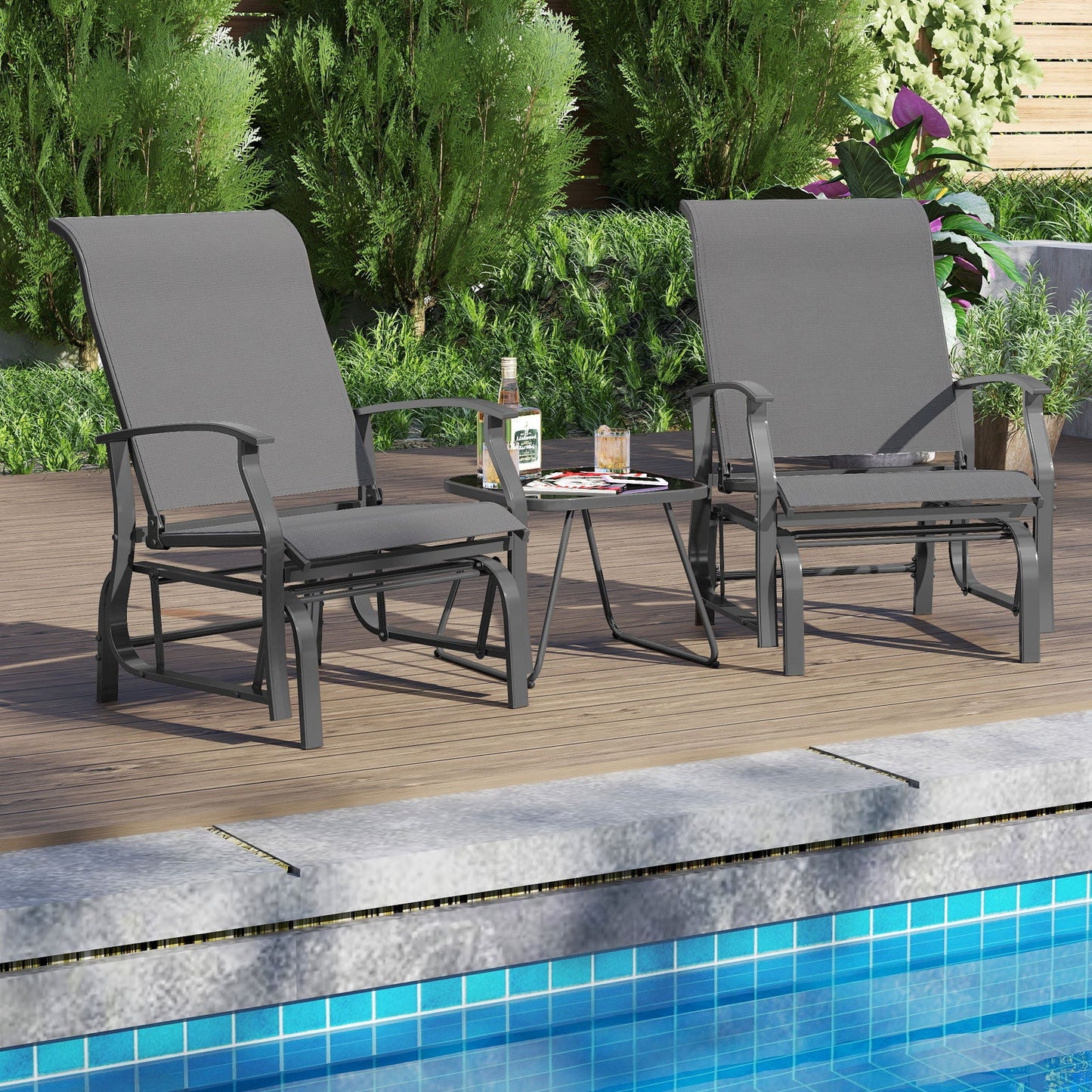 Outdoor Glider Chairs Set of 2 with Ergonomic Backrest and Seat