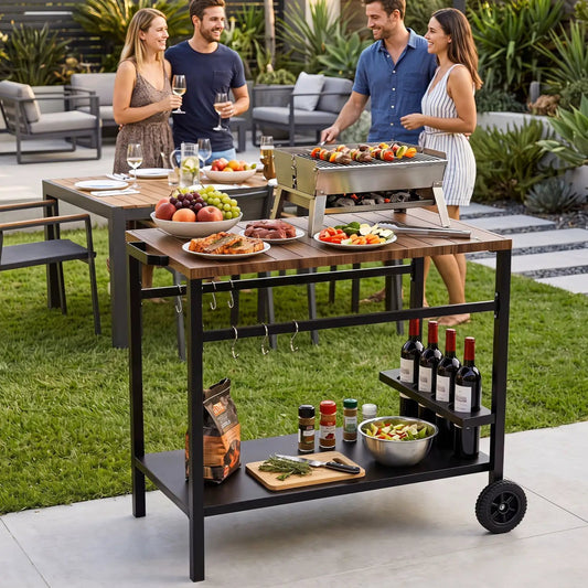 Outdoor grill cart by DirectDeals with stainless steel top wheels storage shelf and hooks on Tampa Home & Garden Store