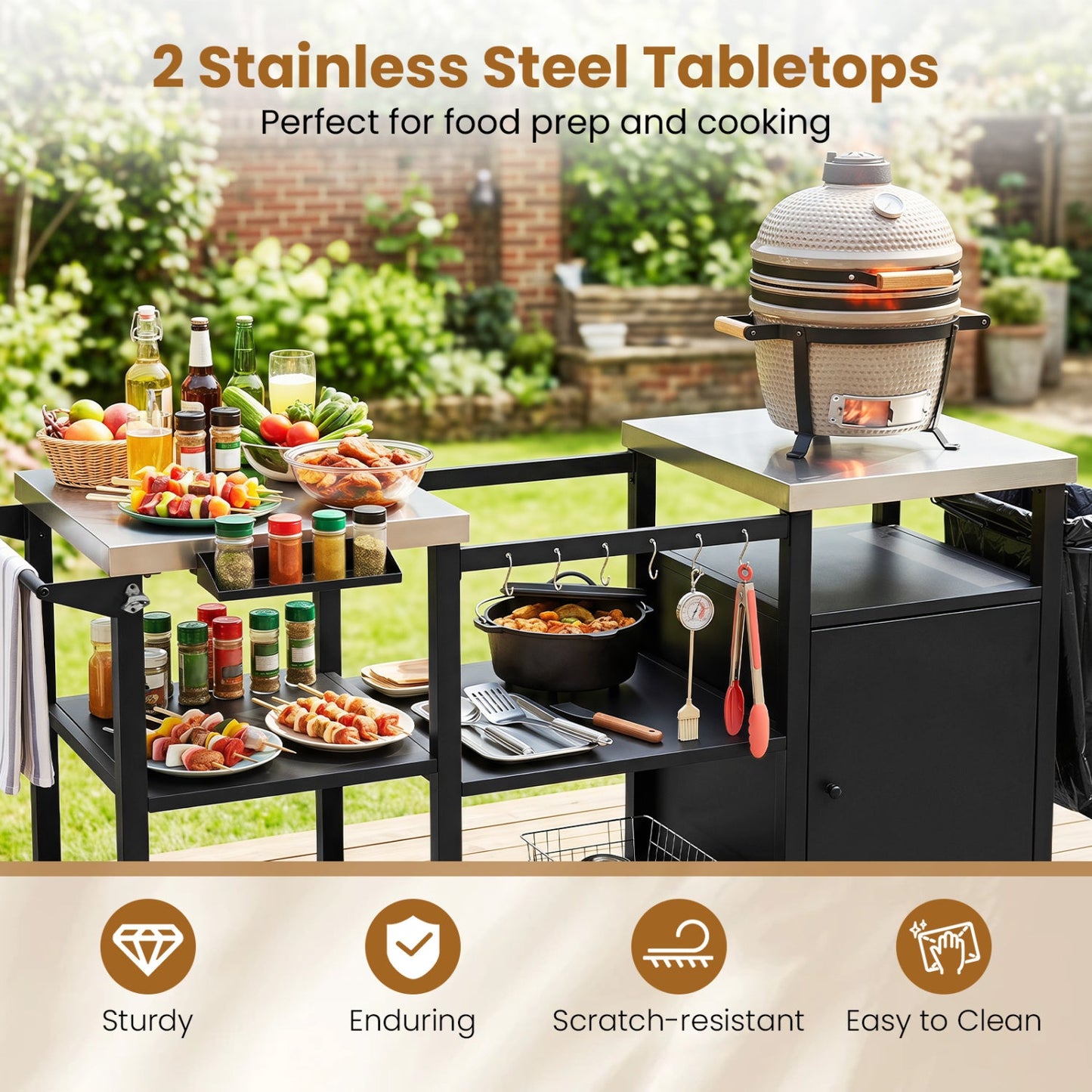 Outdoor Grill Cart with Stainless Table Top