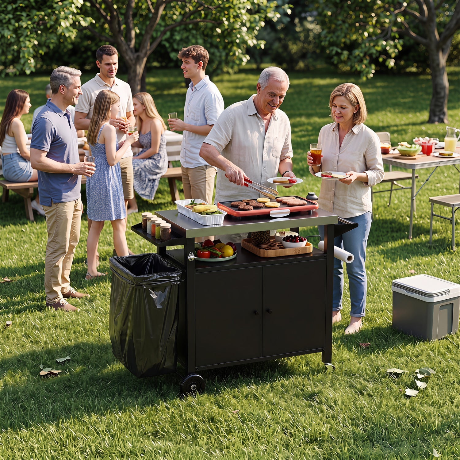 Black grill cart with stainless steel top and storage cabinet by DirectDeals for backyard BBQ on Tampa Home & Garden Store