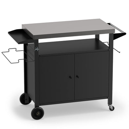 Grill Cart by DirectDeals with stainless steel top and storage cabinet on black metal frame on Tampa Home & Garden Store