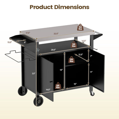 Outdoor grill cart DirectDeals with stainless steel top, black storage cabinet and wheels on Tampa Home & Garden Store