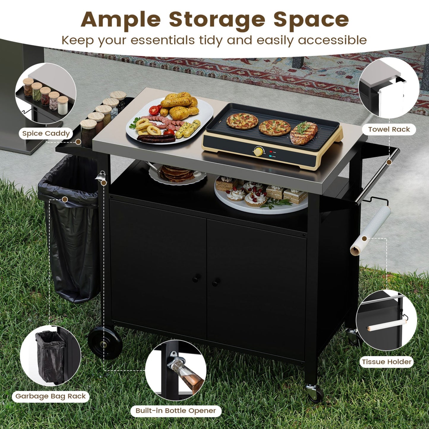 Outdoor Grill Cart with stainless steel top and storage cabinet by DirectDeals on Tampa Home & Garden Store