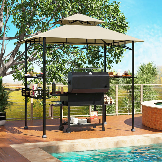 8 x 5 Feet Outdoor Grill Gazebo with 2 Side Shelves and 10 Hooks-Beige