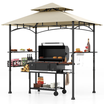 8 x 5 Feet Outdoor Grill Gazebo with 2 Side Shelves and 10 Hooks-Beige