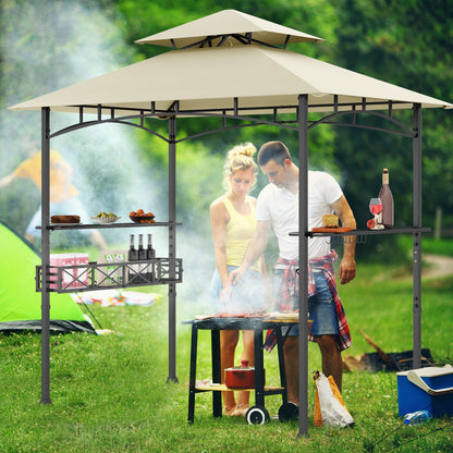 8 x 5 Feet Outdoor Grill Gazebo with 2 Side Shelves and 10 Hooks-Beige