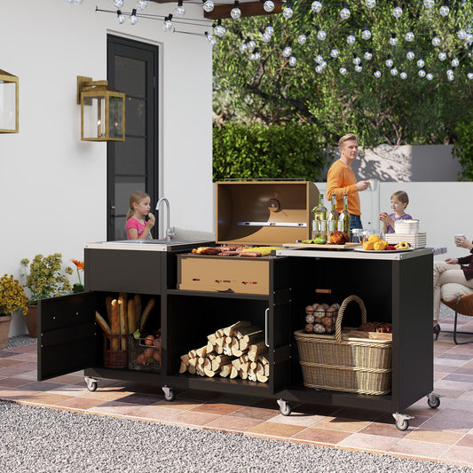 GemGear outdoor grill table with sink and drainage, heavy-duty black metal cart on Tampa Home & Garden Store