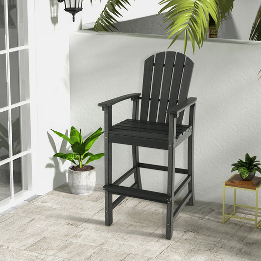 30 Inches Counter Height Outdoor HDPE Bar Stool with Armrests and Footrest-Black - Tampa Home & Garden Store
