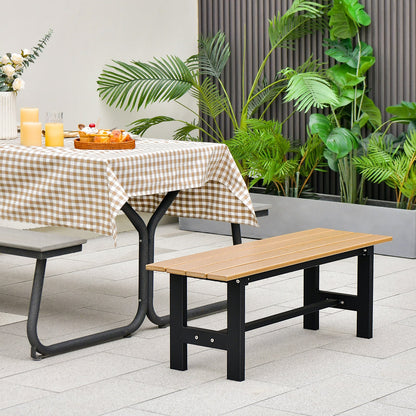Silla de exterior de 47 pulgadas con asiento de listones y estructura de hierro con recubrimiento de plástico - Marrón