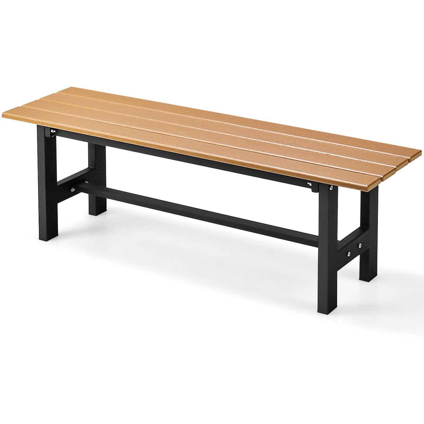 Silla de exterior de 47 pulgadas con asiento de listones y estructura de hierro con recubrimiento de plástico - Marrón