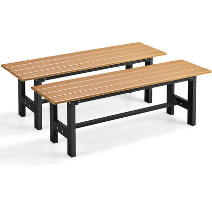 Silla de exterior de 47 pulgadas con asiento de listones y estructura de hierro con recubrimiento de plástico - Marrón